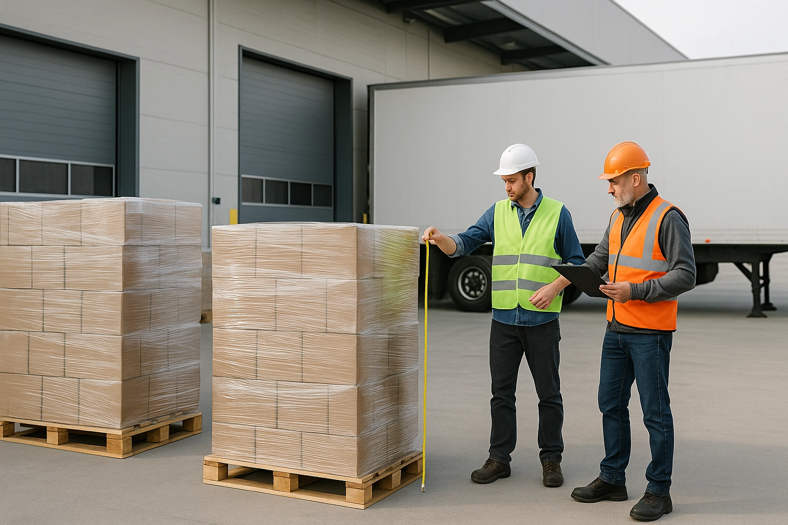 What Is LTL Freight and How Does It Work? 3 LTL freight pallets prepared for shipping at a commercial warehouse loading dock.